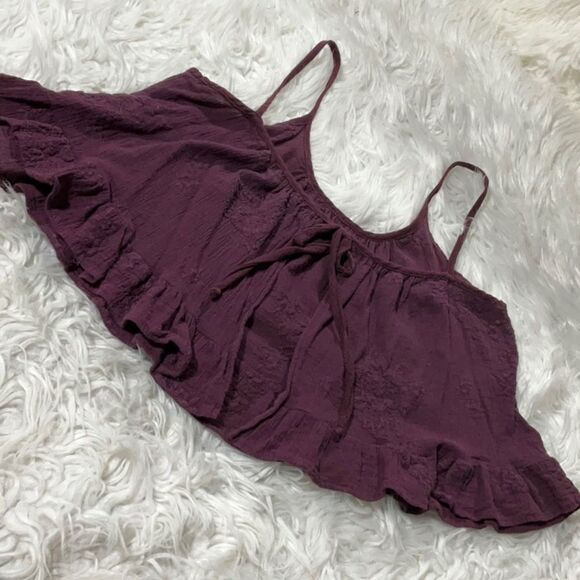 🟢3 for $20 KYLIE & Kendall crop tank top ruffled hemline tie back closure sz M - Picture 4 of 13